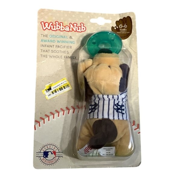 WubbaNub Infant Pacifier With NY Yankees Plush Baseball Dog Soothes 6-6 Months - Picture 1 of 5
